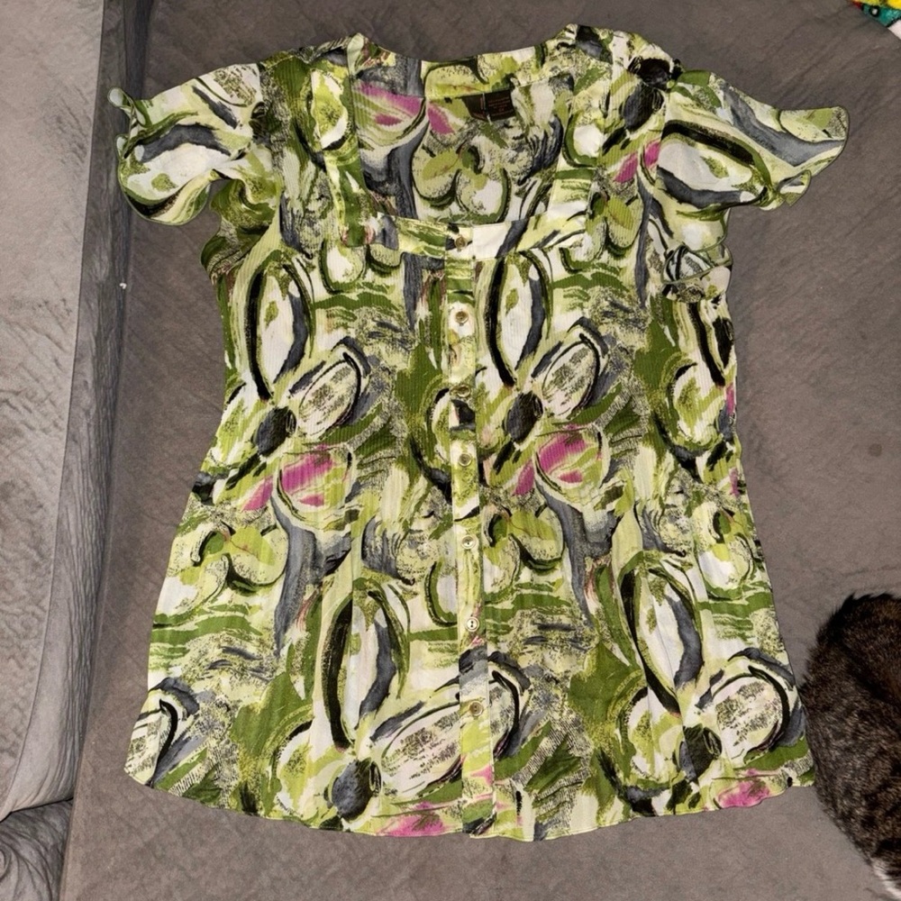 Abstract Green and Pink Women's Blouse